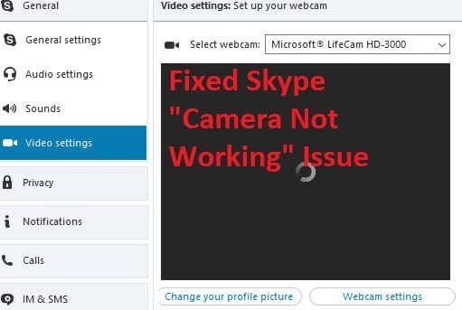 inbuilt webcam not working with skype